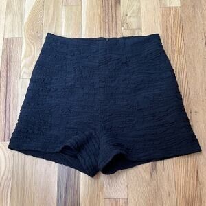 Zara Black High Waisted Crinkle texture Boy Shorts Back zipper Teen (size XS)